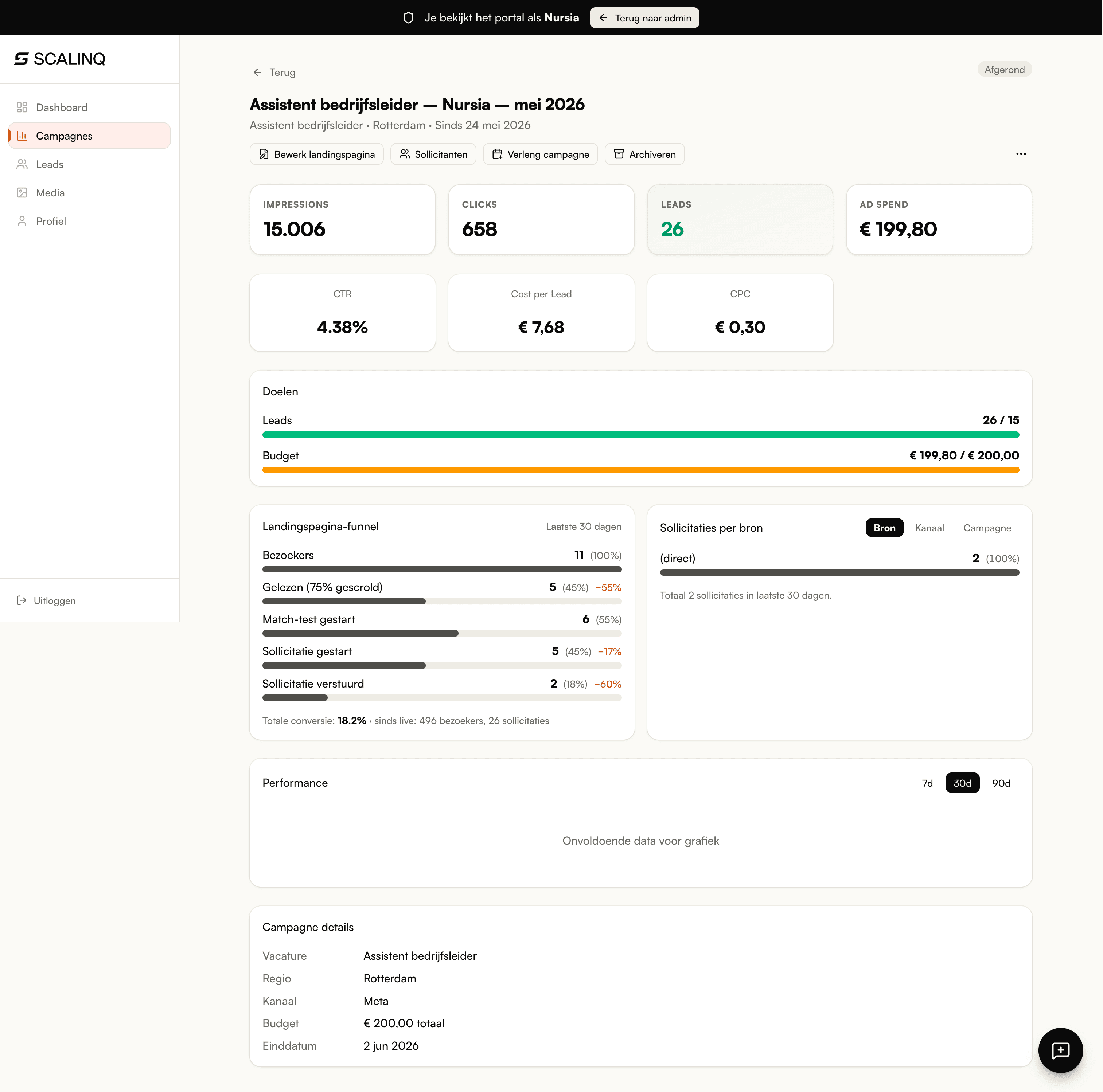 Campagne-resultaten in het SCALINQ-portal